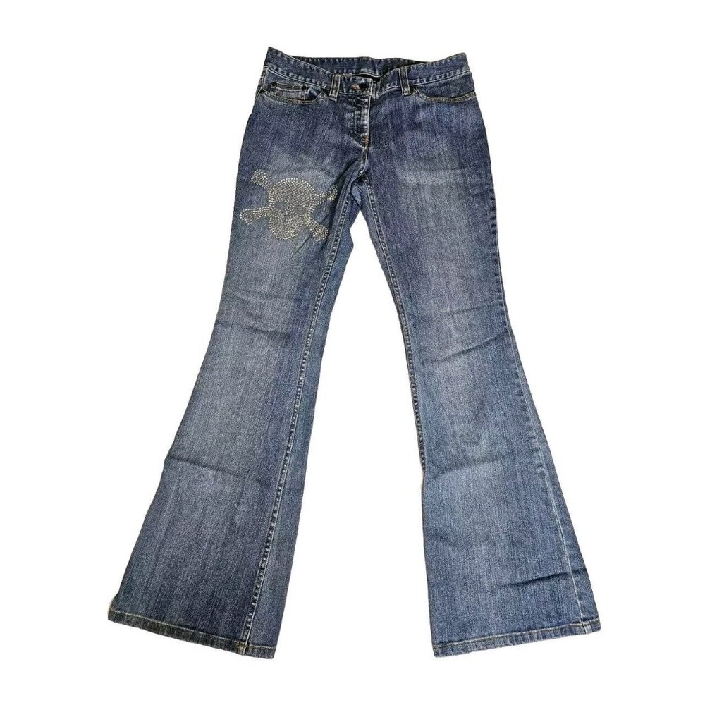 Cross And Skull Blingy INC Bootcut Faded Blue Jeans Women's Y2K  Size 10